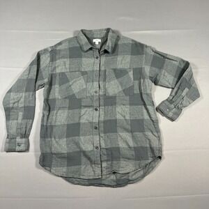 Dip Flannel Shirt Mens XS Charcoal Gray Plaid Brushed Cotton Back Yoke Button Up